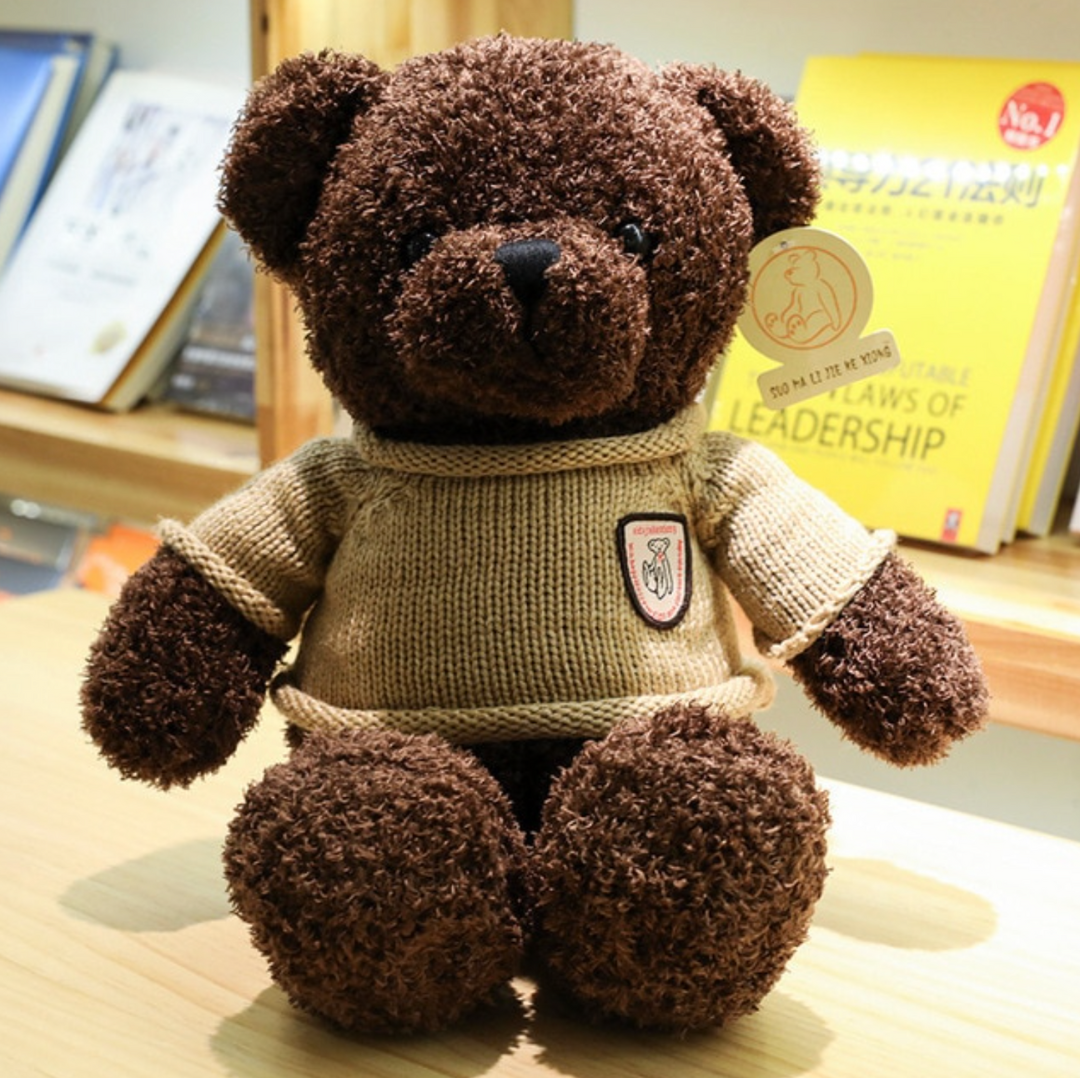 Pupazzo peluche orso teddy bear maglia marrone regalo san Valentino